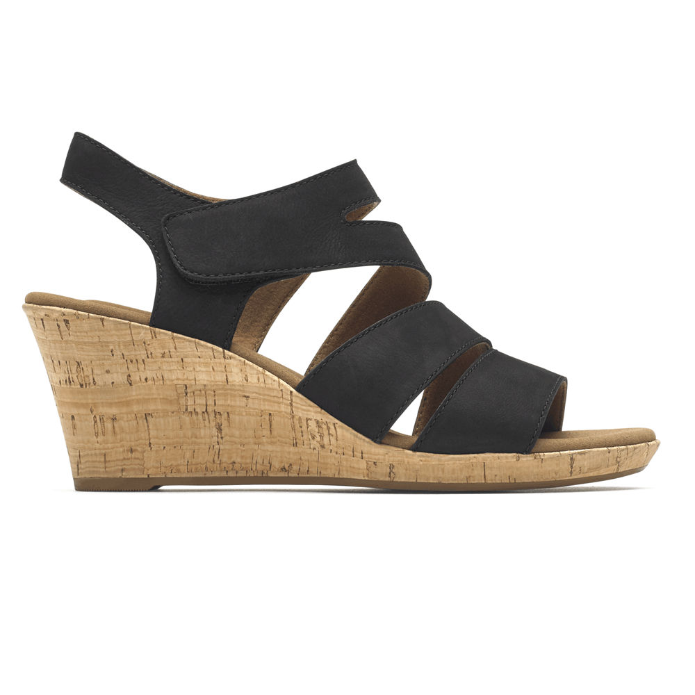 Sandalias Rockport Mujer Mexico - Briah Strappy Wedge Comfort Negros - HKFOU9654